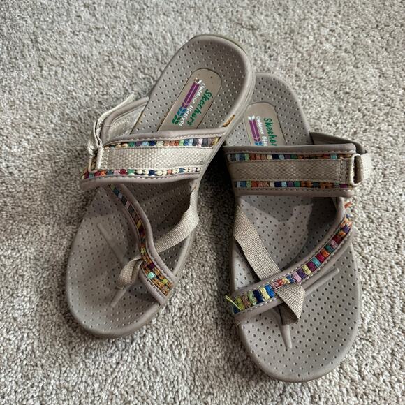 Skechers Reggae Mad Swag Strappy Slip On Sandals Women's Size 7.5 Toe Loop - Picture 1 of 8
